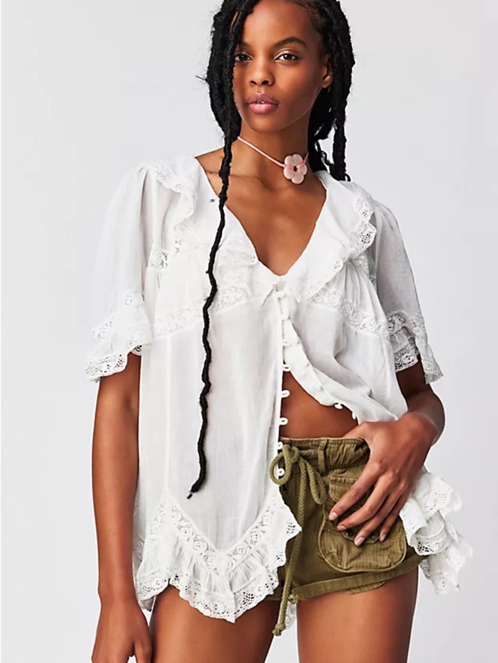 NWT FREE PEOPLE ISN’T SHE LOVELY WHITE FEMININE BLOUSE SZ S
